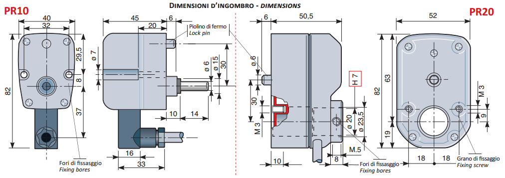 Rotary Encoders Transducers Product PR10-PR20 Dimensions FIAMA US