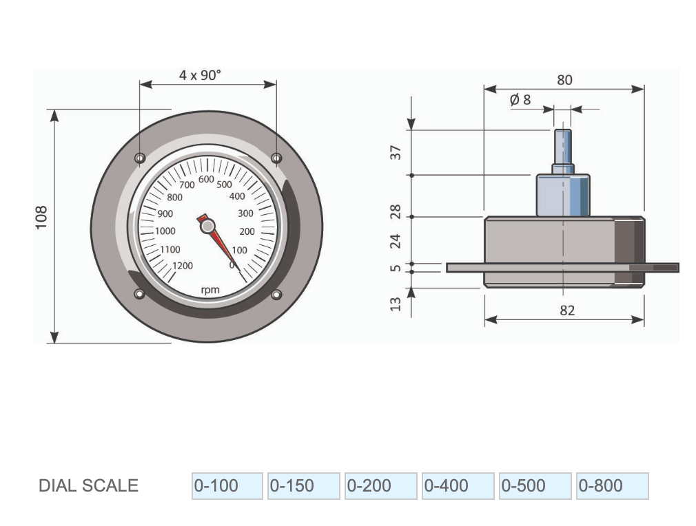 Tachometer Indicators Product AL80 Dimensions FIAMA US